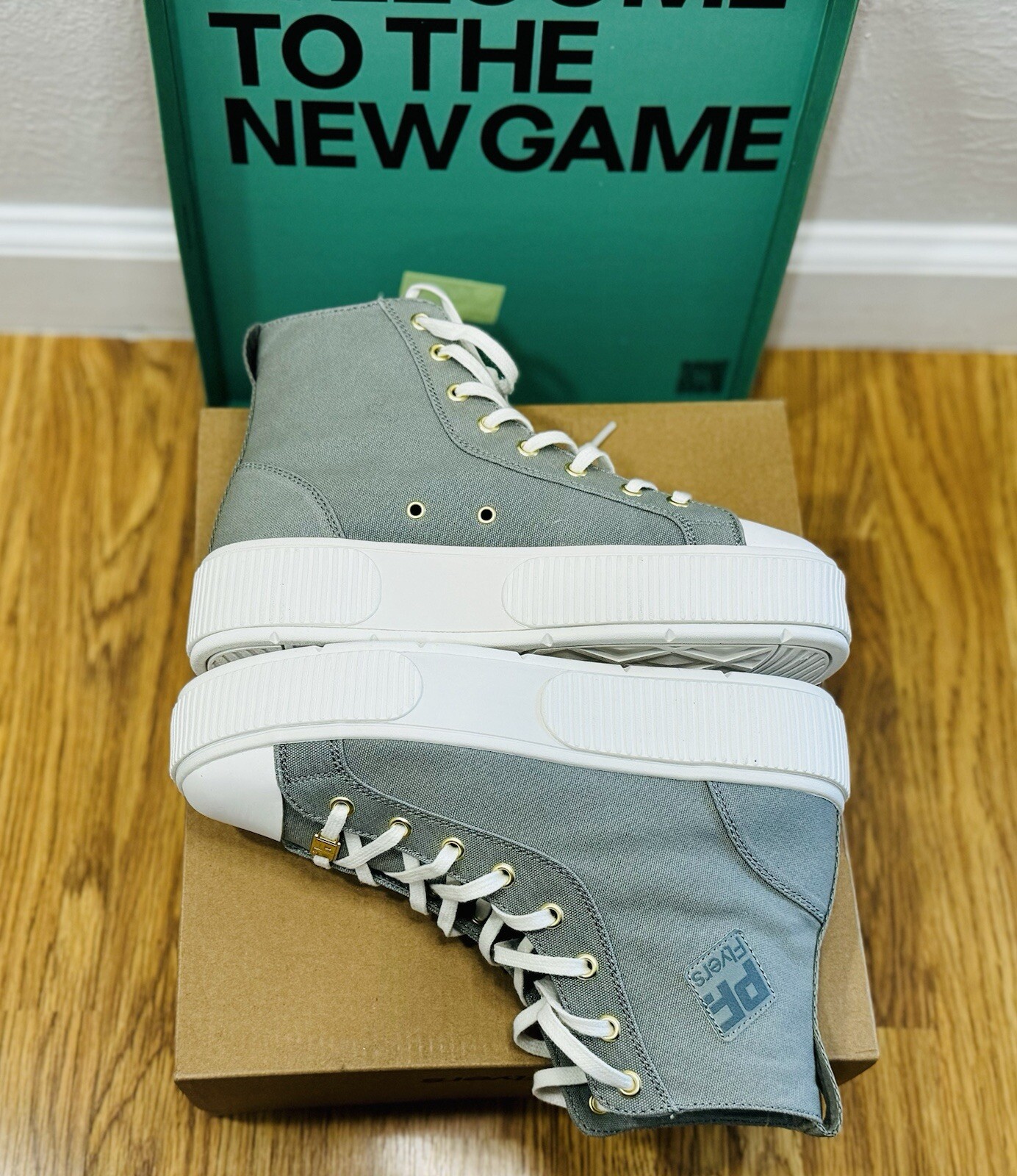 PF. Flyers Womens Allston HiTop Platform Sneakers Canvas Dried Sage Allstars 7.5