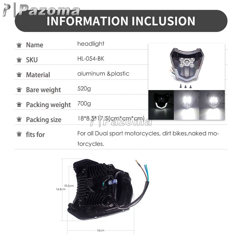 Faro LED para moto de cross EXC XCF XCW TE TC 250 300 350 450 KLX250 Enduro MX Foto 3 de 4