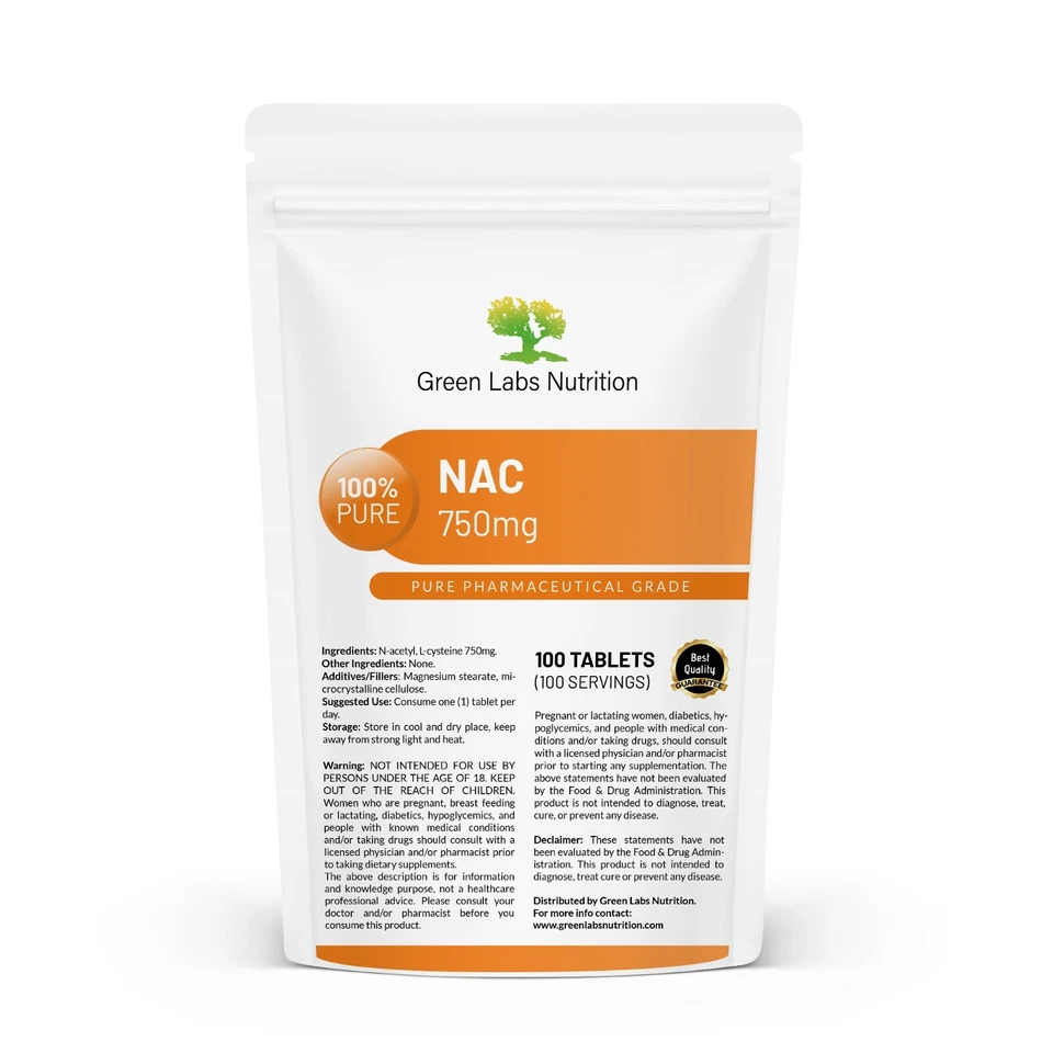 GREEB LABS NUTRITION NAC N-Acetil L-Cisteina 750 mg Compresse – Antiossidante e Detox Naturale