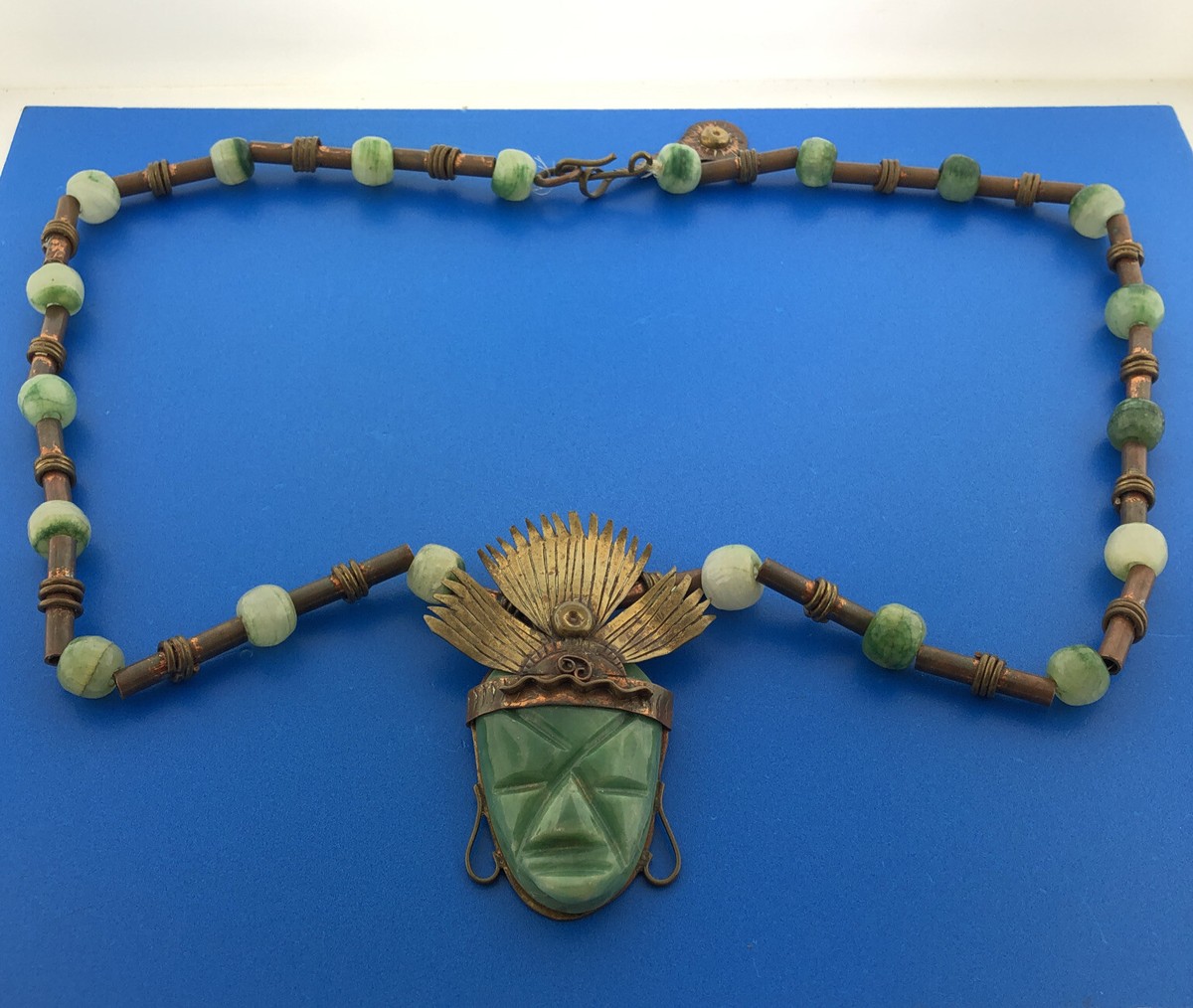 Casa Maya Mexico Brass Copper Jade South American Aztec Head 26