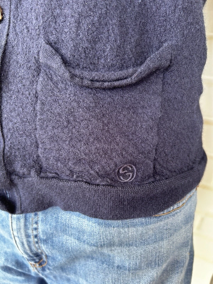 Vintage Navy Blue Gucci Cashmere Cardigan Sweater Size Medium READ DESCRIPTION - Image 3 of 4