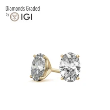IGI 2.00Ct F VS1 Oval Lab Diamond Martini Stud Earring Push Back 14K Yellow Gold