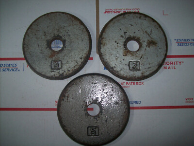 3- 5 lb. ''PANCAKES'' BodyBuilding Strongman Fitness EXERCISE WEIGHT PLATES gym