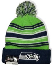 Seattle Seahawks New Era NFL Navy Striped Pom Knit beanie hat cap