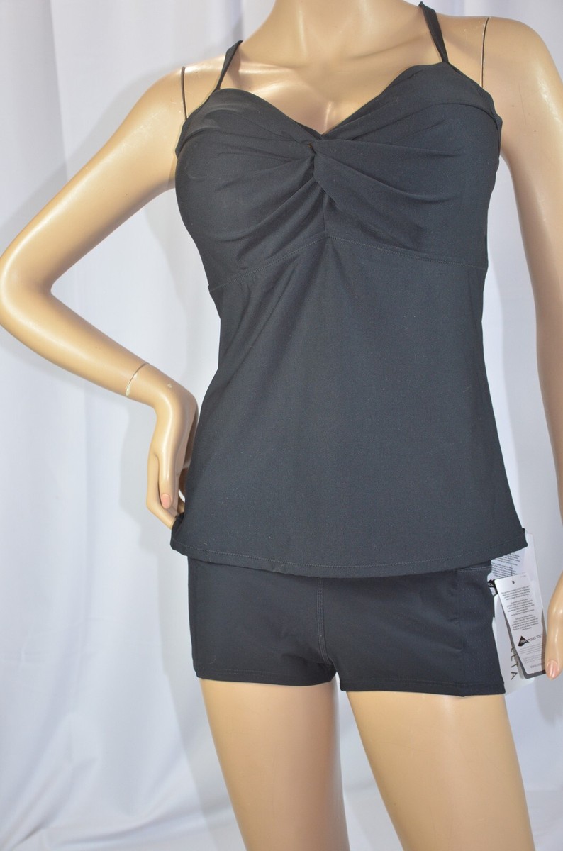 NWT MSRV $84 Athleta Sz 32D/DD Black Twist Up Tankini Swimsuit Top