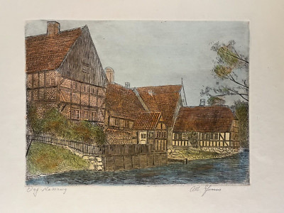Albert Jensen (Elmstedt) Original Kunst - Aarhus Altstadt, Dänemark signiert ...