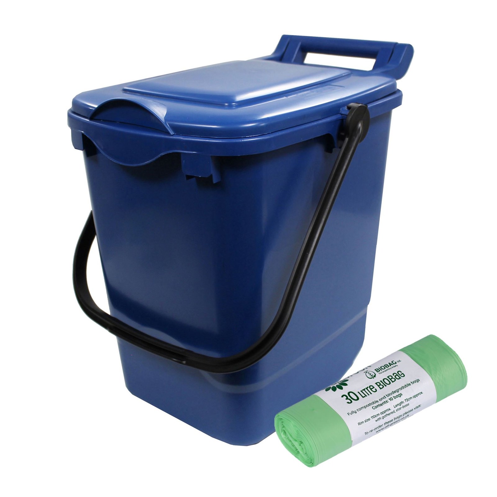 Blue 23 Litre Compost Caddy for Food Waste Recycling&10x30L Compostable Bags