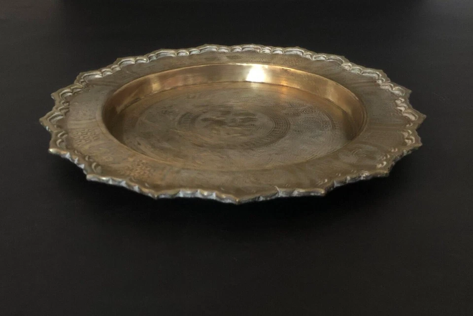 Vintage Taoist Temple Tray Early 20th Century Brass China Hand Engraved 32cm - Image 3 of 4