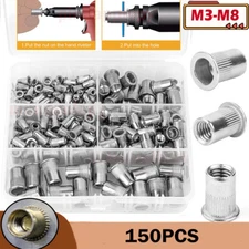 150PCS 304 Stainless Steel Rivnut, Flat Head Threaded Insert Nut Rivet Nut Kit