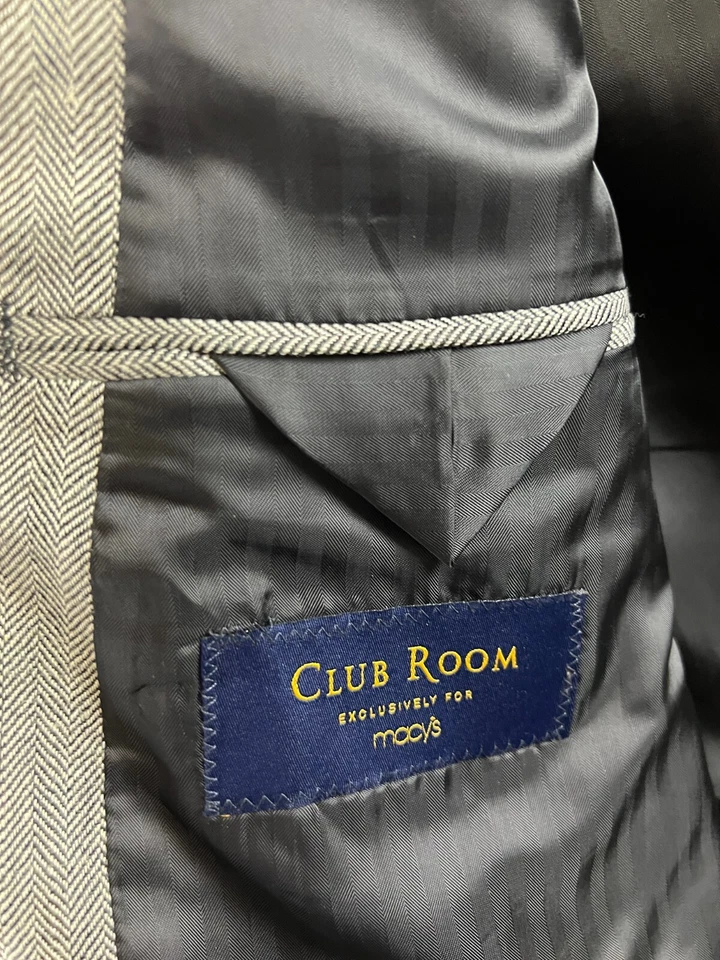 Club Room for Macy's Gray Chevron Suit Jacket Coat Wool Blend Men's Size 48L - Image 3 of 4