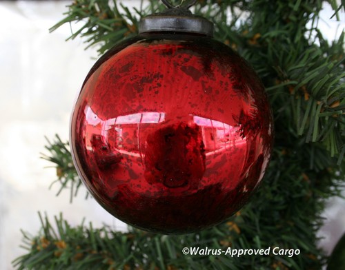 POTTERY BARN MERCURY GLASS BALL ORNAMENTS (6) - NIB – RED AND GREEN BEAUTIES! - Picture 5 of 7