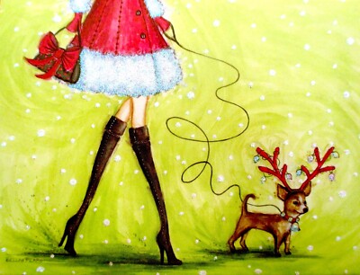 Papyrus Bella Pilar Girl with Dog Christmas Holiday Notecard Greeting Card