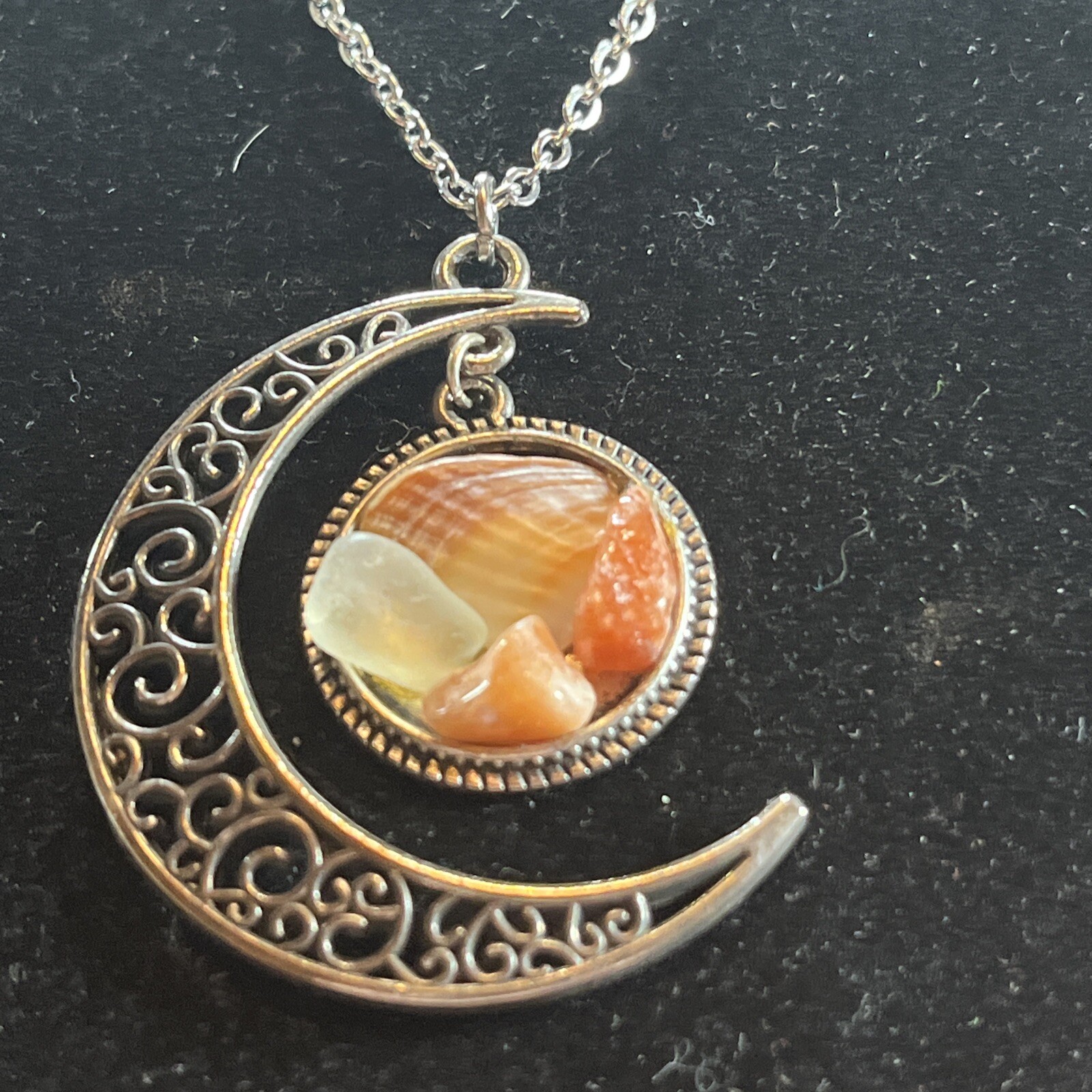 Silver Crescent Moon With Small Shell Pendant Nec… - image 2