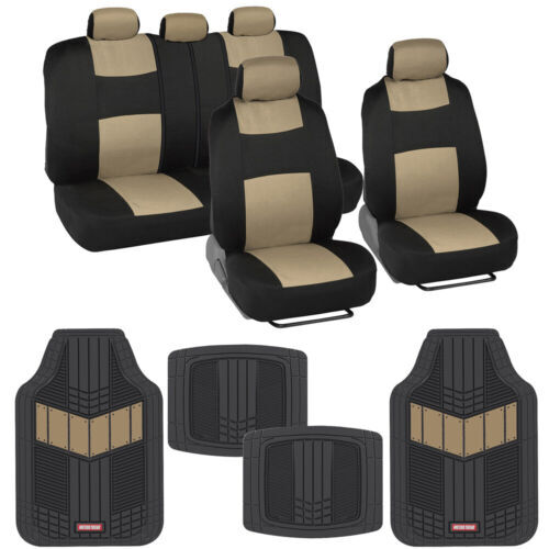 BDK PolyPro Black & Beige Car Seat Covers Full Set with Motor-Trend FlexTough...