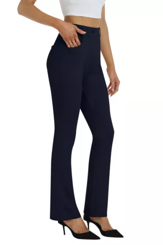 Women Bussiness Slacks Pant Soft Comfy Elastic Casual Stretch Bootcut Trousers - Picture 47 of 66