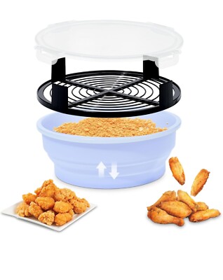 Collapsible Batter Bowl Breading Fried Fish Chicken Shake No Mess No Spills Blue