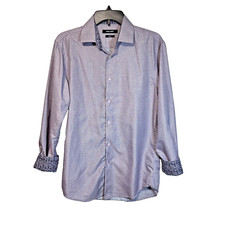 Nine West Dress Shirt Size Small Purple Sateen Print Contrasting Flip Cuff