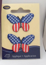 2 Pack Embroidered Iron on Patch Applique - Patriotic Butterflies - 1.5" x 1"