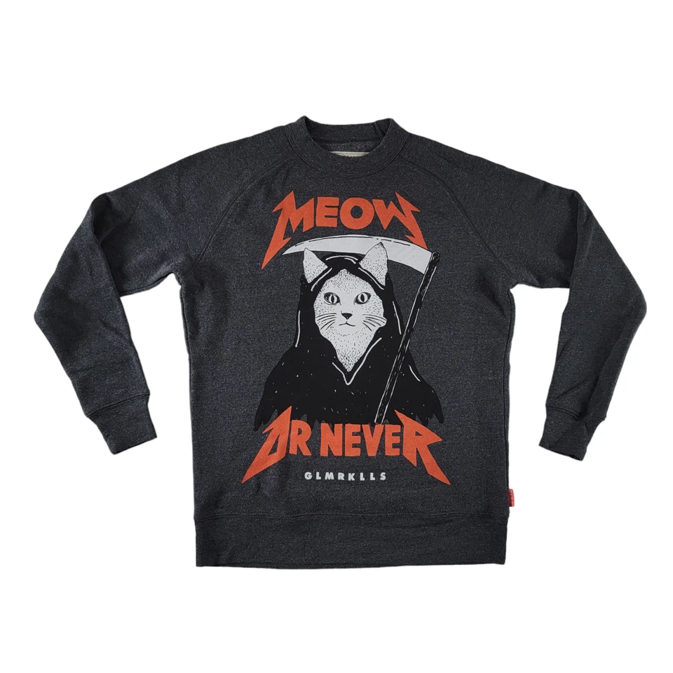 Sudadera Glamour Kills Cat Grim Reaper Meow Or Never Gris Talla Pequeña Metallica Foto 3 de 4