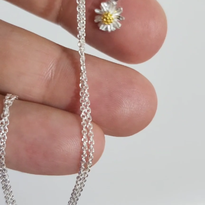 Collier En Argent Sterling Avec Pendentif Fleur - Marquises Et Pierres Multicolores - Occasion