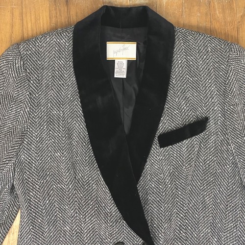 Vintage Cropped Herringbone Tweed Blazer Womens Size Medium 90s Double Breasted - Picture 3 of 5