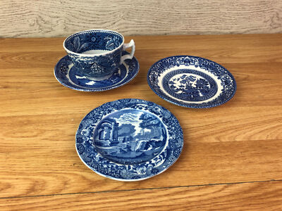 Konvolut verschiedene Willow Ware & English Scenery Tasse & Untertasse 2 kleine Teller 