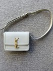 Saint Laurent Kate Small White Smooth Leather Crossbody, Gold YSL Logo, Strap