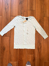 Ann Taylor Light Blue Cotton Knit Crew Neck Button Cardigan Sweater Women's XS