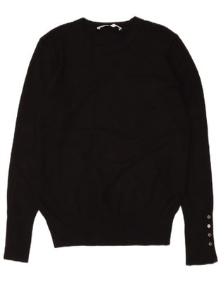 ZARA Damen Pullover Pulli mit U-Boot-Ausschnitt UK 12 Medium schwarz Viskose CH15