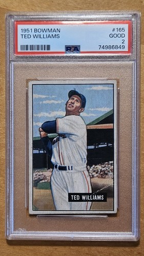 1951 Bowman TED WILLIAMS #165 Boston Red Sox MARILYN MONROE HOF PSA 2 GOOD RARE