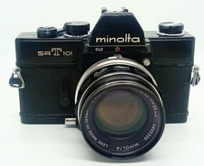  Exc 5 Minolta SRT 101 SLR Film Camera Black / MC ROKKOR PF 55mm f/1.7 Lens