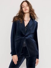WHBM NWT One-Button Velvet Blazer Navy River Teal Size XSP