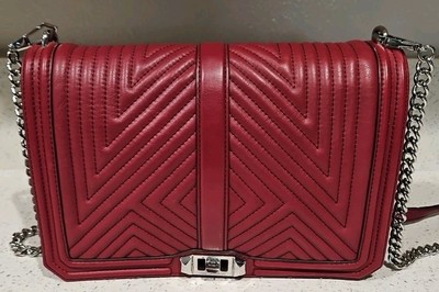 Rebecca Minkoff Jumbo Geo Chevron Burgundy Love Crossbody Shoulder Bag w Dustbag