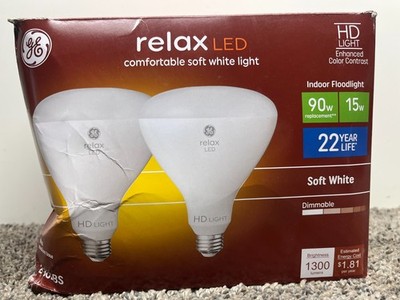 GE Relax 90w Replacement 15w LED HD Indoor Flood Bulbs BR40 Medium Base - 2-Pack