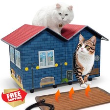 PETZOOKA Heated Cat House Outdoor Blue Elevated Base Winter