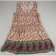 Forever 21 Contemporary Paisley Floral Smocked Waist Rayon Short Dress Teal M