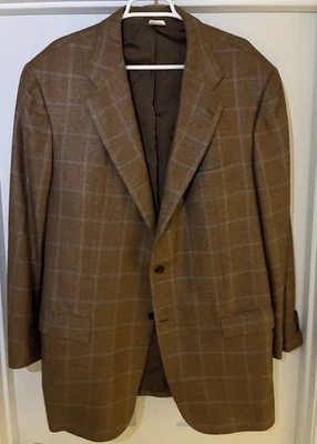 Kiton Napoli Neiman Marcus Windowpane Silk Blazer EU60/US50 3-roll-2