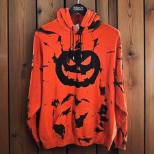 Halloween Pumpkin Hoodie XL Black Orange Jack o Lantern Graphic Distressed Style