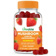 Lifeable Mushroom Gummies for Adults - Strawberry Flavor - 60 count