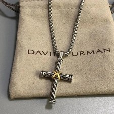 David Yurman Cable Cross Enhancer With 18k Gold And Silver Chain David Yurman Cable Cross Enhancer With 18k Gold And Silver Chain