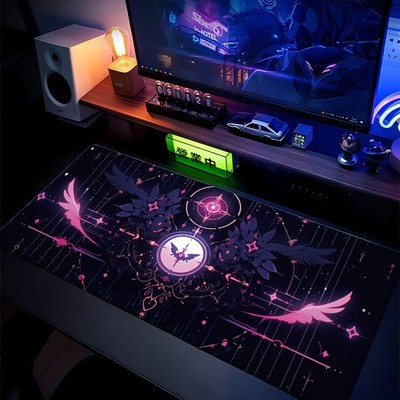 40*90cmLarge Anime Gaming Mouse Pad with Pink & Black Wing Design - Non-Slip, Wa