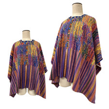 Vintage Guatemalan Santiago Atitl n Maya Purple Stripe Floral Embroidered Huipil