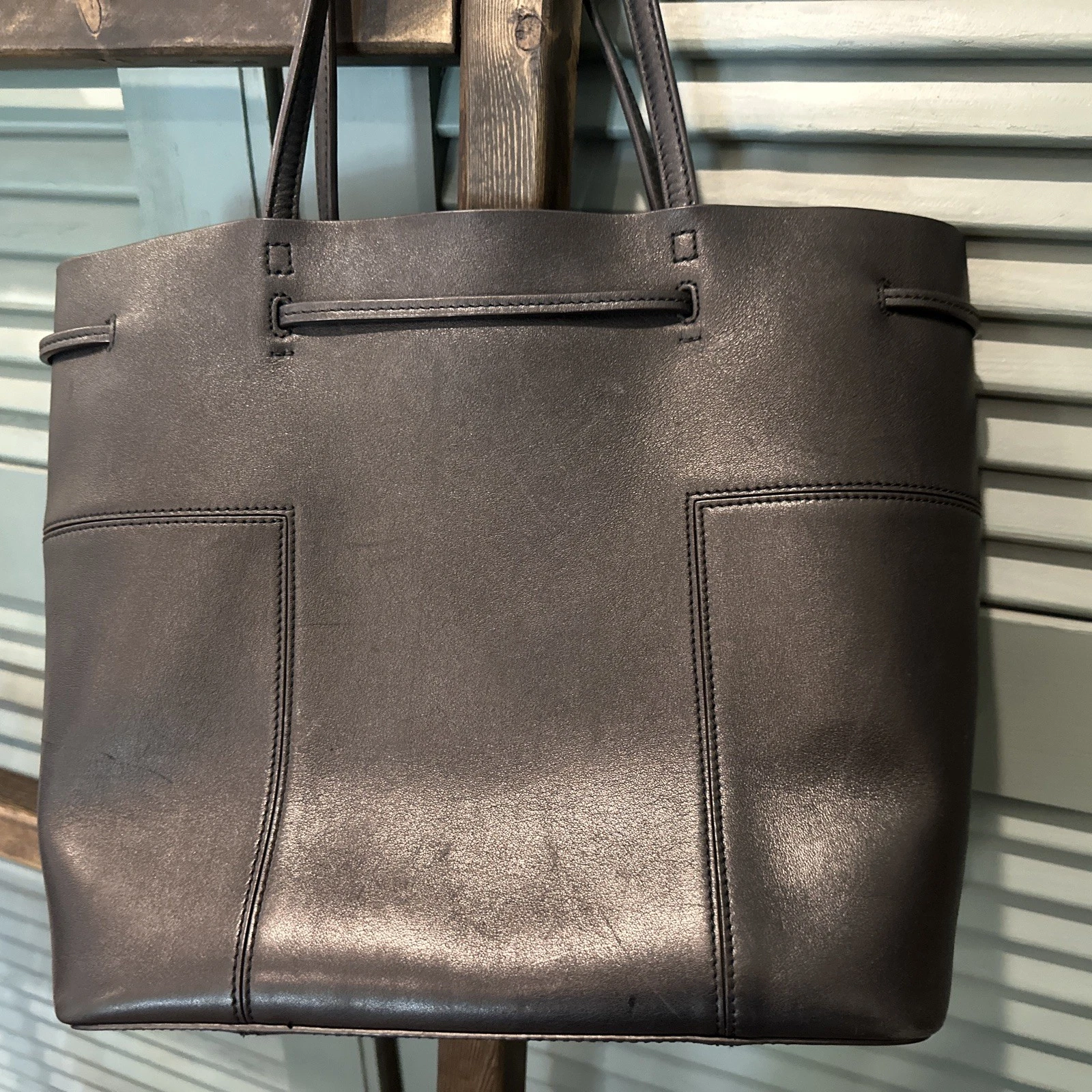 Tory Burch Borsa Tote Nera T Block Pelle Coulisse Aperta *Leggi Descrizione*