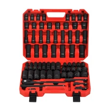66PC 1/2in Drive Impact Socket Set 6 Point Shallow & Deep Socket Set SAE Metric