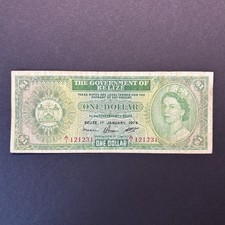1974 Belize Trinary Serial Number $1 One Dollar Note