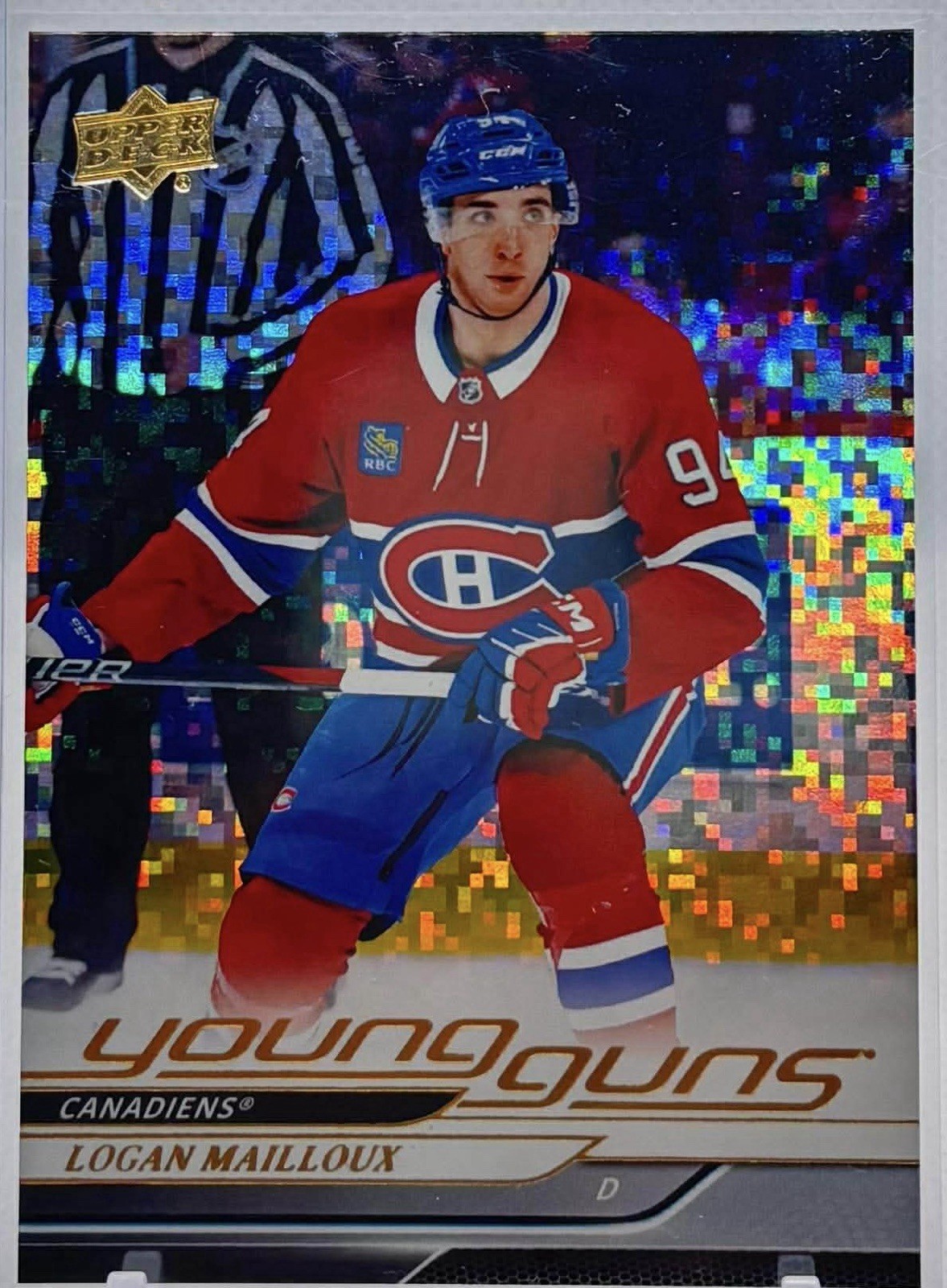 2024-25 Upper Deck #239 Logan Mailloux Young Guns Speckled Rainbow Foil Rookie