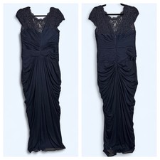 Adrianna Papell Navy Lace Ruched Gown Wedding Formal Evening Prom Elegant Sz 12