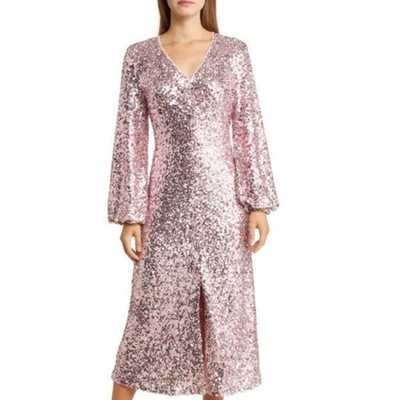 Melloday long sleeve pink sequin V-neck midi dress. Front Slit. Size XS NWOT | eBay Melloday long sleeve pink sequin V-neck midi dress. Front Slit. Size XS NWOT | eBay