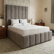 Upholstered Bed Frame Tall Headboard Panel Pleated Luxury UK Handcrafted