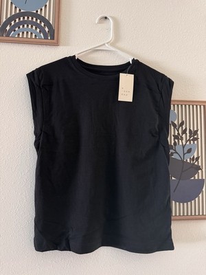 A New Day Womens Black Muscle Tee Shirt Sleeveless Crew Neck  Top Size S NWT